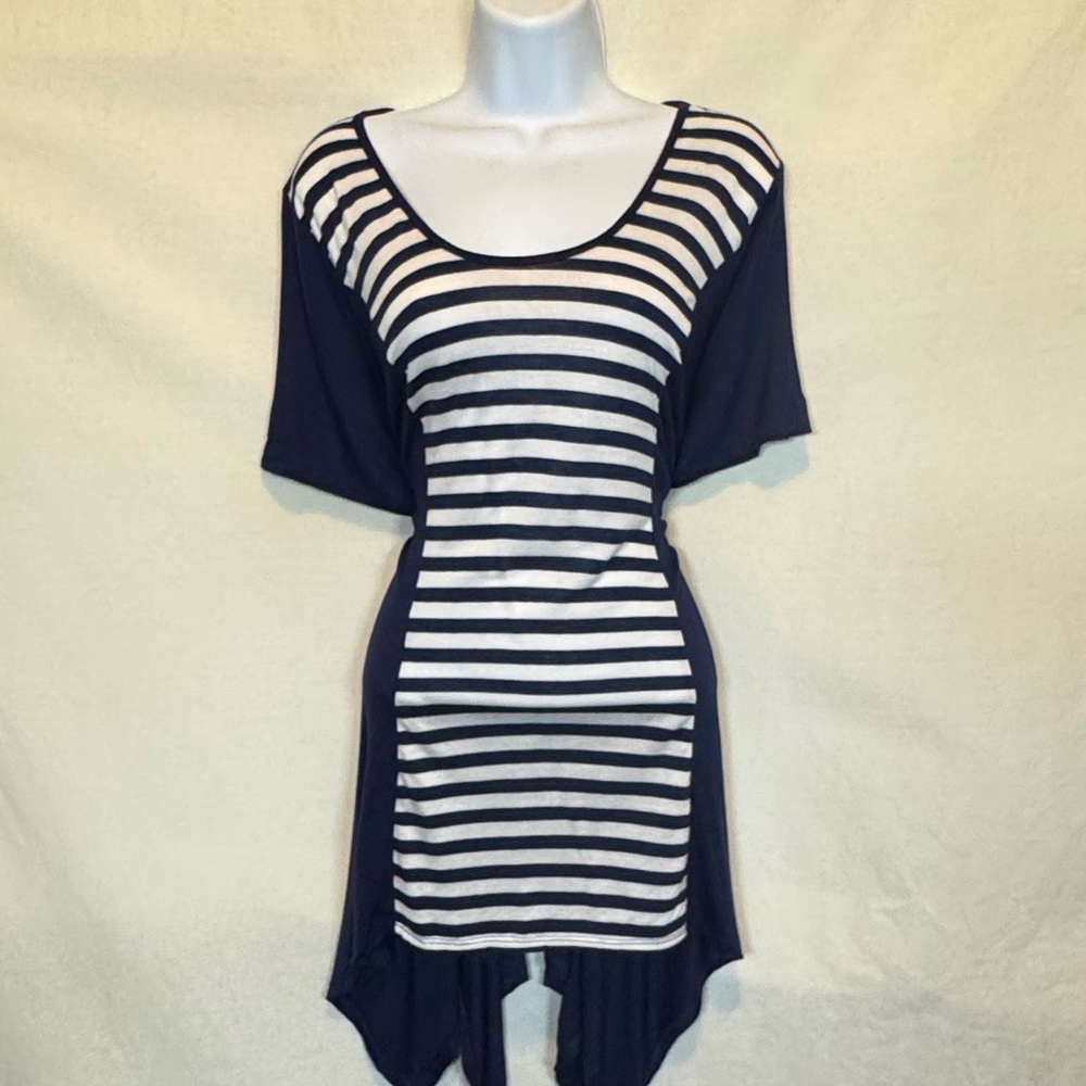 F-101 Anthony Blue &‎ White Stripe Short Sleeve Pullover Blouse Size XL